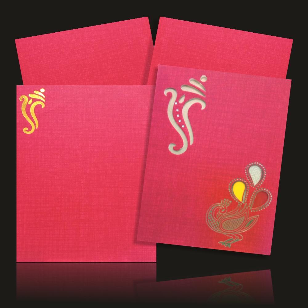 Charming Cream Shading With Peacock Theme Wedding Card-KNCM107R-3